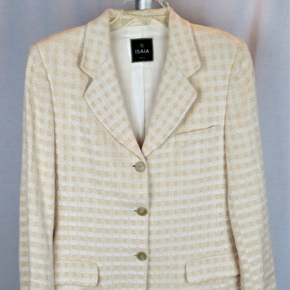 Isaia Napoli White and Cream Tweed Blazer Size 46R